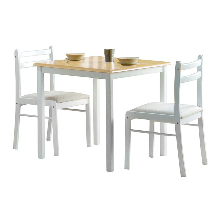Dinnite Rubber Wood Dining Set With 2 Chairs In White finish - Click Image to Close